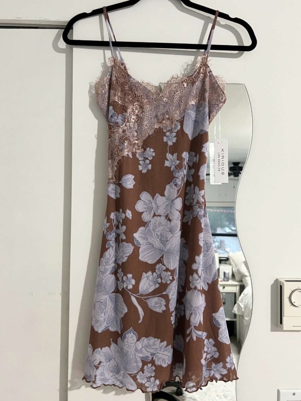 Floral slip dress with lace trim, size XS
